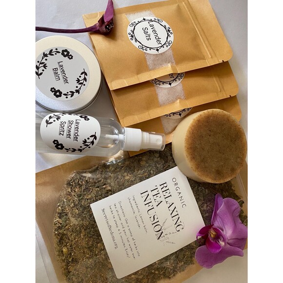Organic Lavender Spa Gift Set, Relaxation Box for Her, Lavender Bath & Body Gift - Picture 6 of 10
